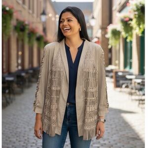 Chicos Faux Suede Fringed Boho Jacket Size 3